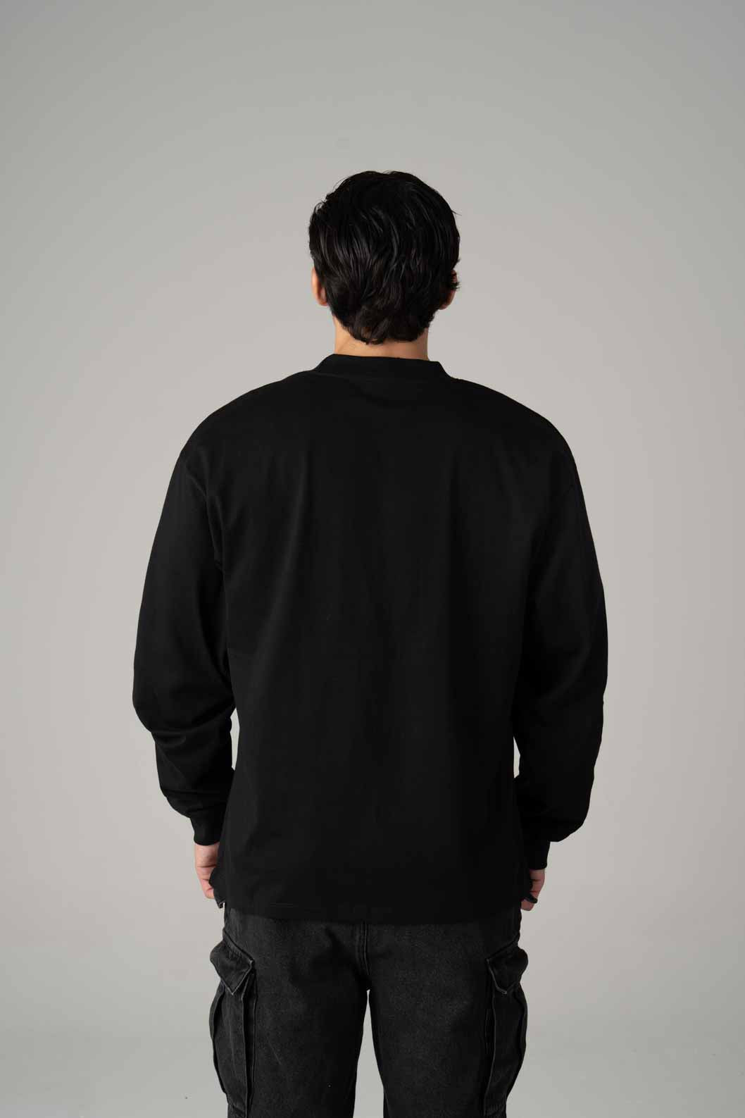 Playera Oversize Negra Manga Larga Gramaje 245