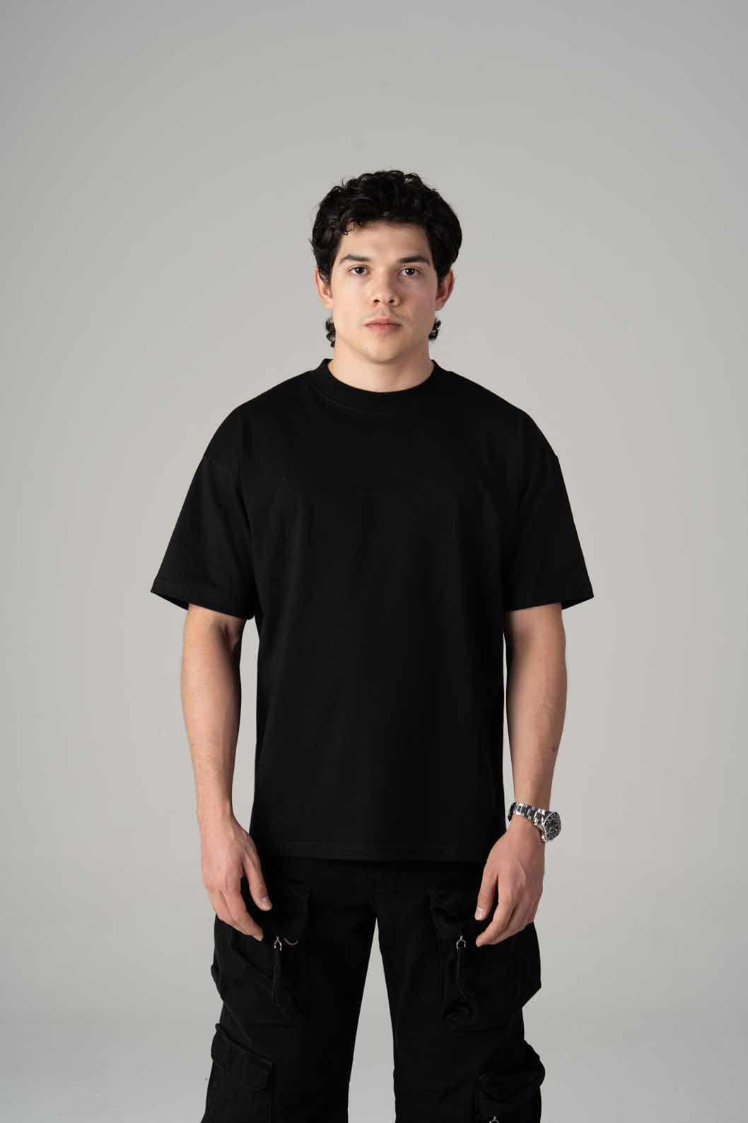 Playera Semi Oversize Negra Gramaje 305
