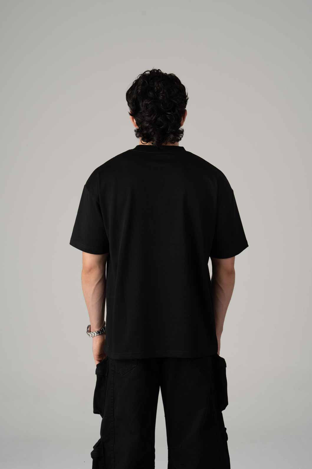 Playera Semi Oversize Negra Gramaje 305