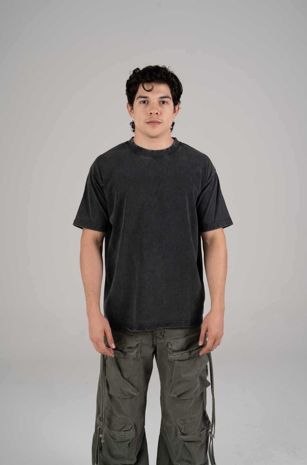 Playera Semi Oversize Acid Wash Negro Gramaje 250 Summer Co.