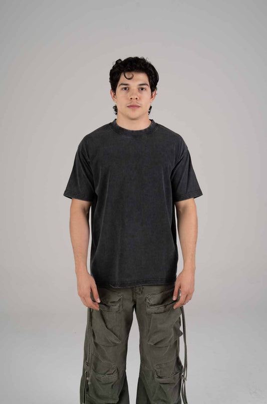 Playera Semi Oversize Acid Wash Negro Gramaje 250  Summer Co.