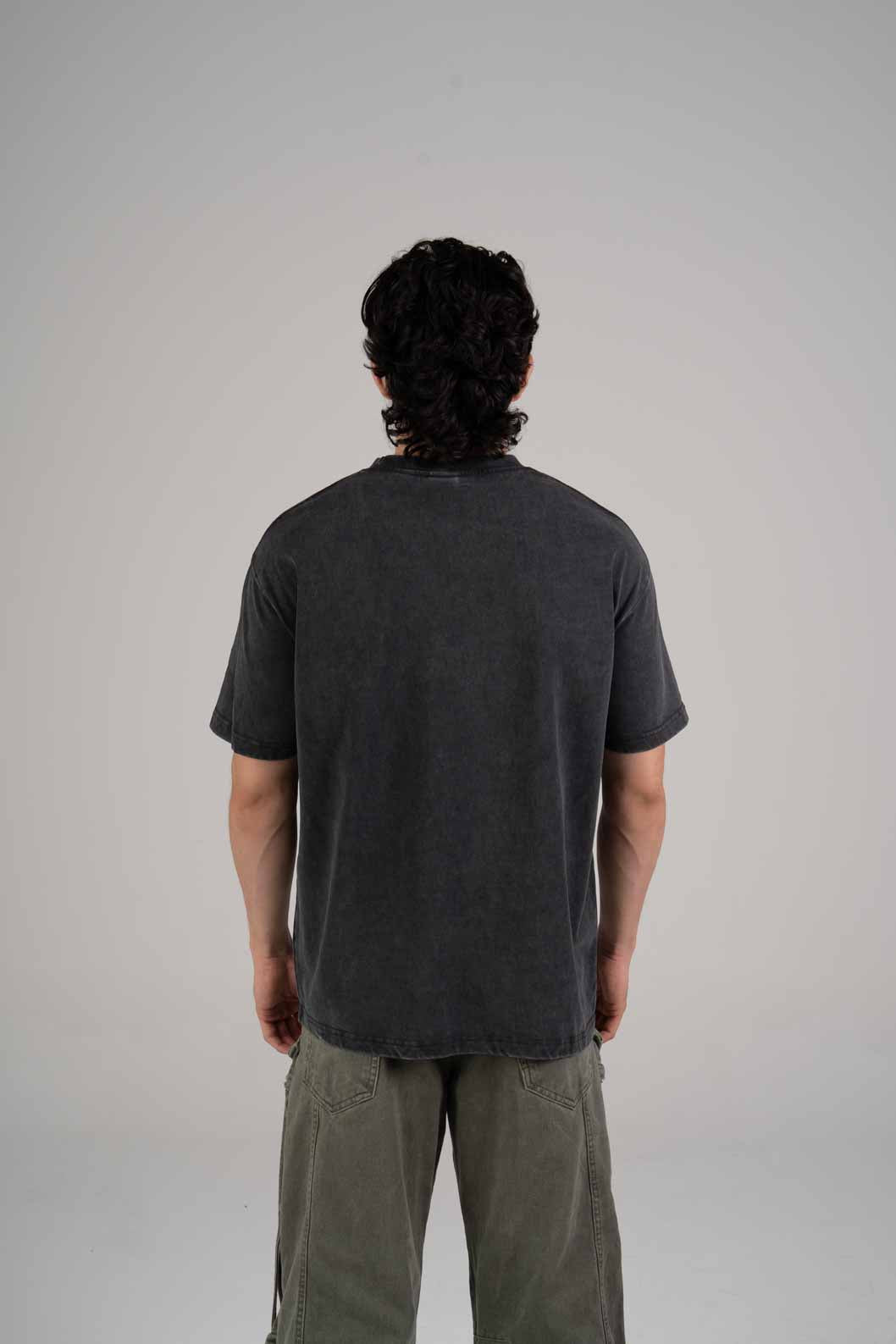 Playera Semi Oversize Acid Wash Negro Gramaje 250 Summer Co.