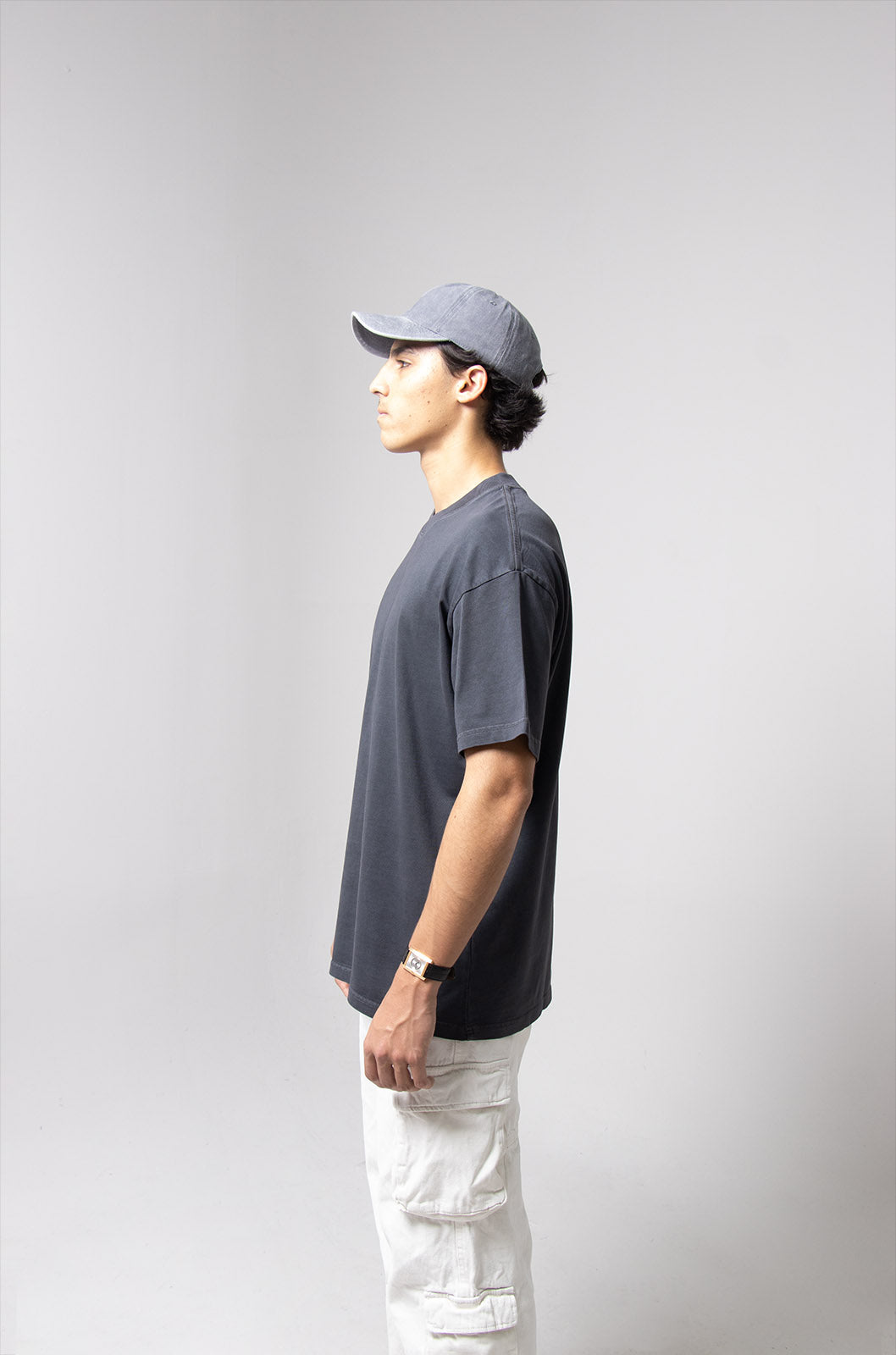Playera Semi Oversize Acid Wash Gris Gramaje 260