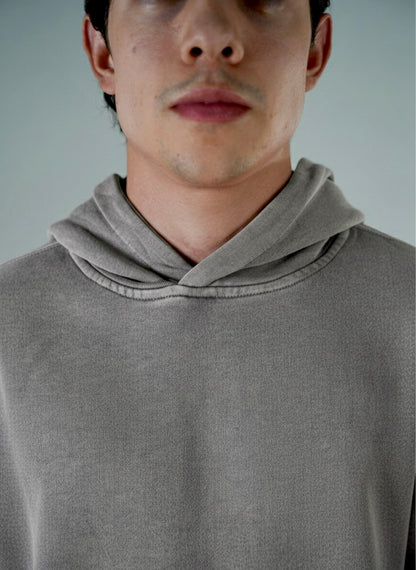Hoodie Semi Oversize Acid Wash Gray French Terry 420 Gsm