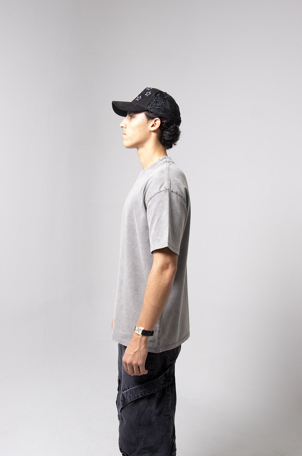 Playera Semi Oversize Wax Wash Gris Moon Gramaje 275