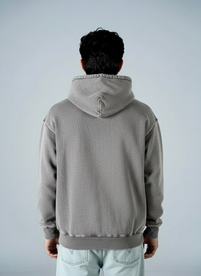Hoodie Semi Oversize Acid Wash Gray French Terry 420 Gsm