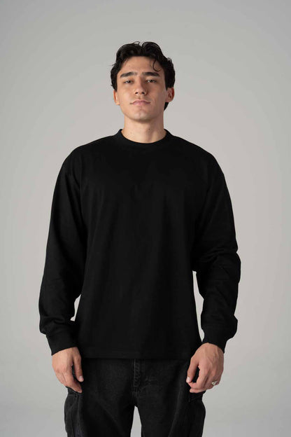 Playera Oversize Negra Manga Larga Gramaje 245