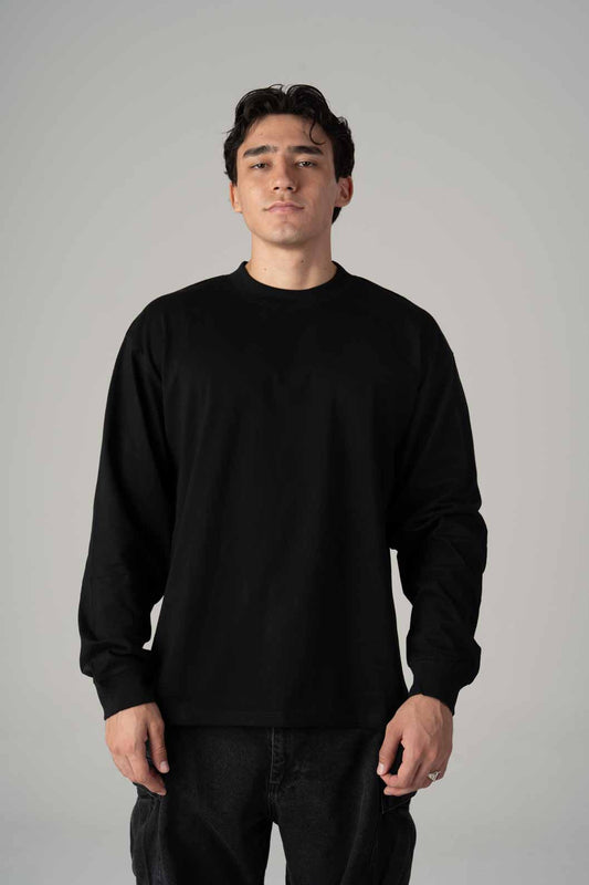 Playera Oversize Negra Manga Larga Gramaje 245