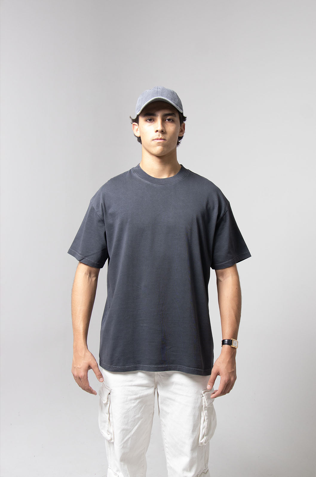 Playera Semi Oversize Acid Wash Gris Gramaje 260