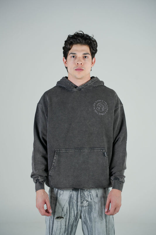 Hoodie Negra Deslavada Gramaje 420 Marca "MFGO"