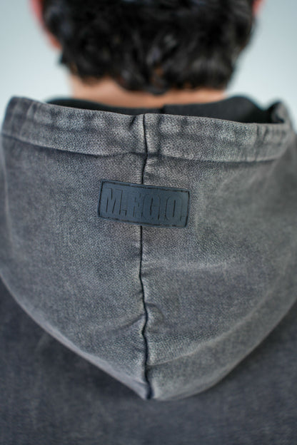 Hoodie Negra Deslavada Gramaje 420 Marca "MFGO"