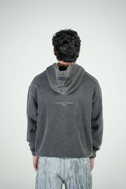 Hoodie Negra Deslavada Gramaje 420 Marca "MFGO"