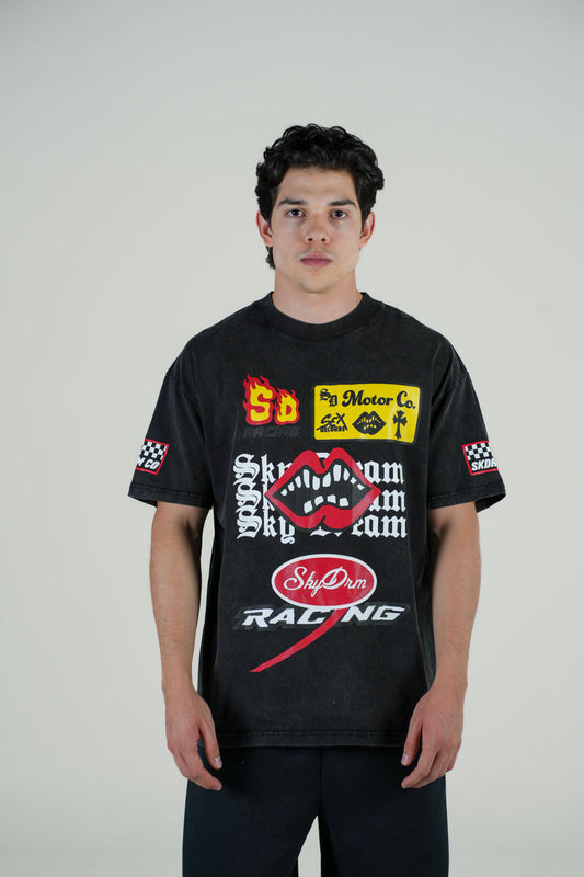 Playera Semi Oversize Negro Deslavado Gramaje 260 Marca "SKY & DREAM"
