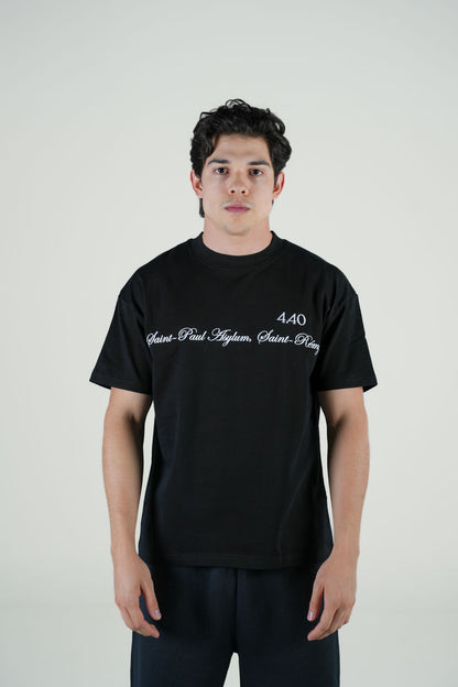 Playera Semi Oversize Negra Gramaje 305 Marca "4.40"