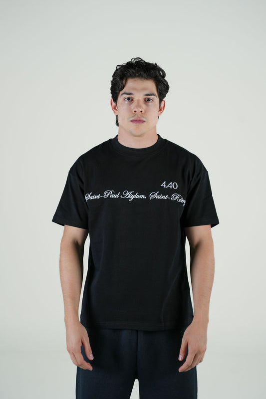 Playera Semi Oversize Negra Gramaje 305 Marca "4.40"