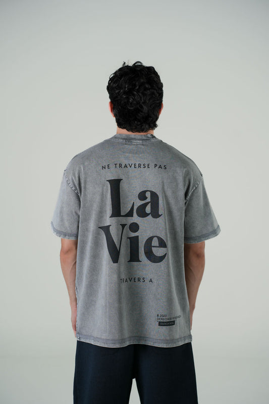 Playera Semi Oversize Gris Deslavado Gramaje 250 Marca "ELOCUENCIA"