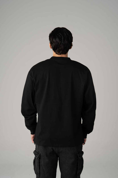 Playera Oversize Negra Manga Larga Gramaje 245