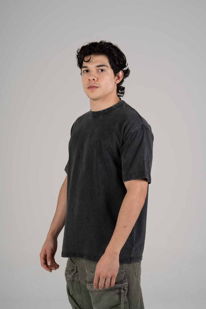 Playera Semi Oversize Acid Wash Negro Gramaje 250  Summer Co.