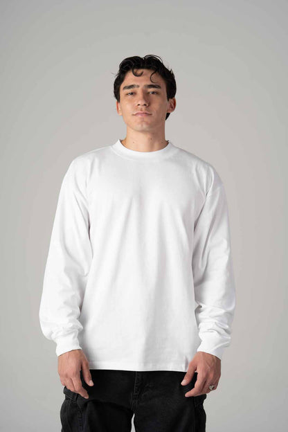 Playera Oversize Blanca Manga Larga Gramaje 245