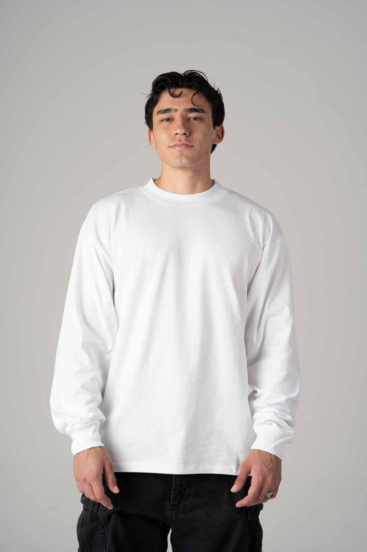 Playera Oversize Blanca Manga Larga Gramaje 245