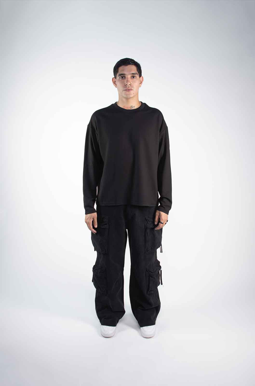 Playera Waffle Manga Larga Negra 220 GSM