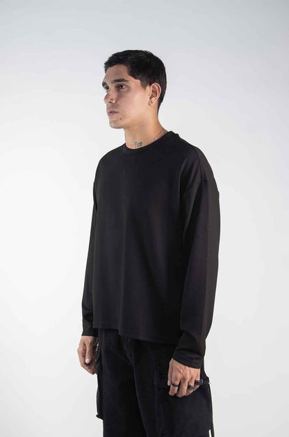 Playera Waffle Manga Larga Negra 220 GSM