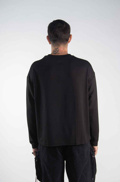 Playera Waffle Manga Larga Negra 220 GSM
