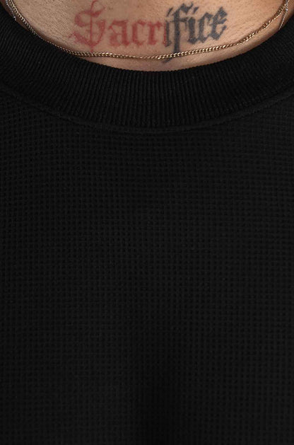 Playera Waffle Manga Larga Negra 220 GSM