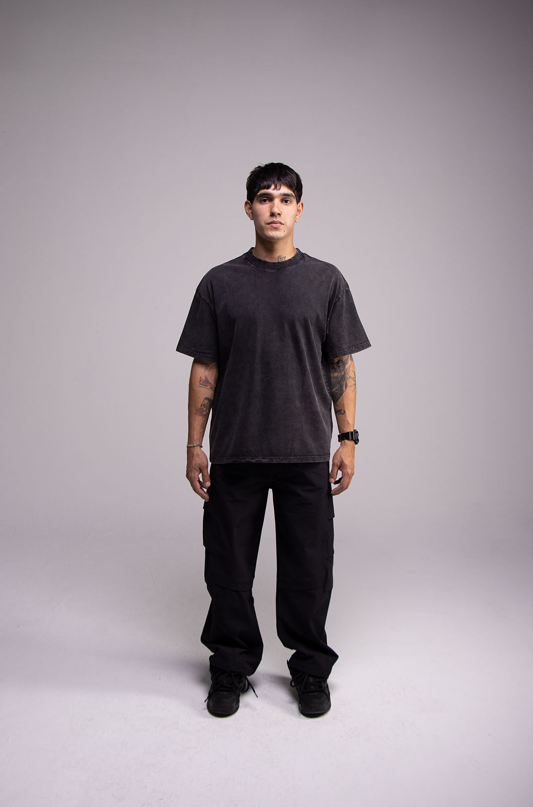 Playera Semi Oversize Wax Wash Negro Gramaje 275