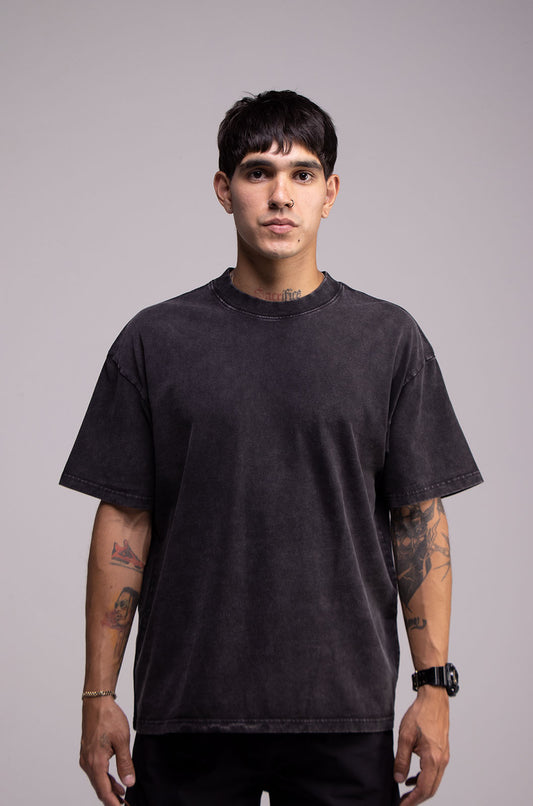 Playera Semi Oversize Wax Wash Negro Gramaje 275