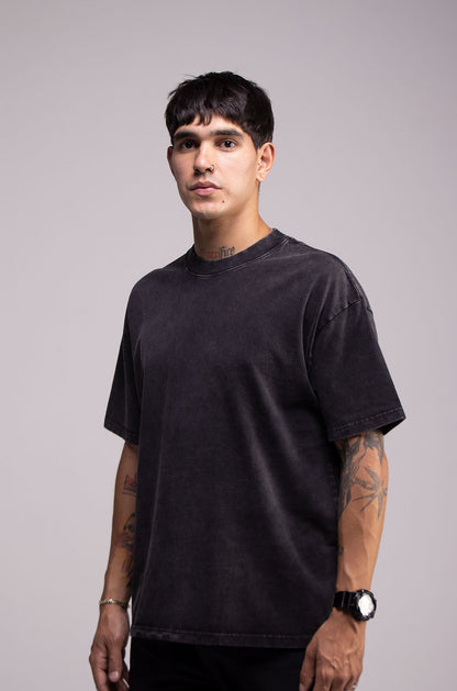 Playera Semi Oversize Wax Wash Negro Gramaje 275