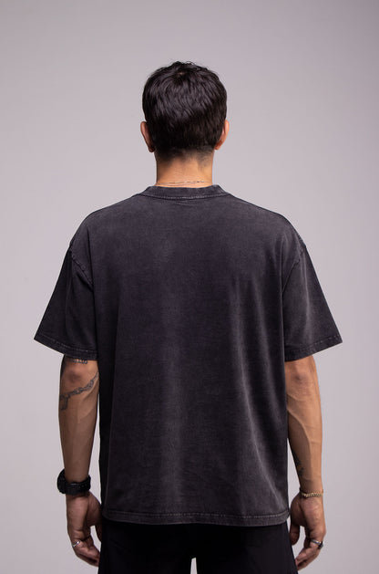 Playera Semi Oversize Wax Wash Negro Gramaje 275