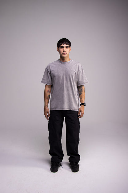 Playera Semi Oversize Wax Wash Gris Moon Gramaje 275