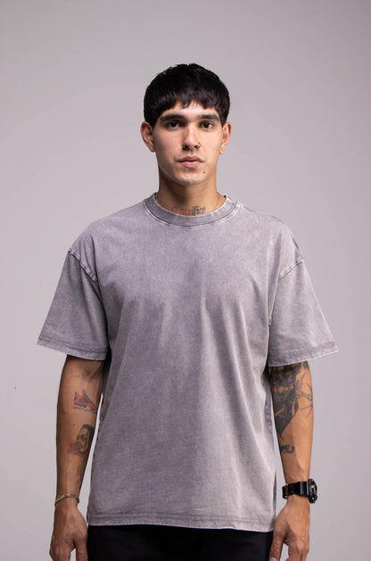 Playera Semi Oversize Wax Wash Gris Moon Gramaje 275