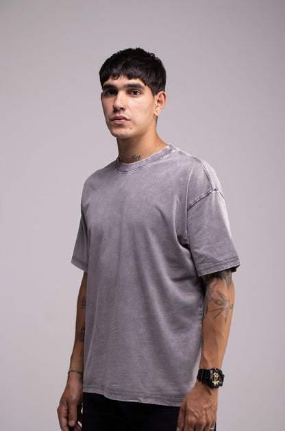 Playera Semi Oversize Wax Wash Gris Moon Gramaje 275