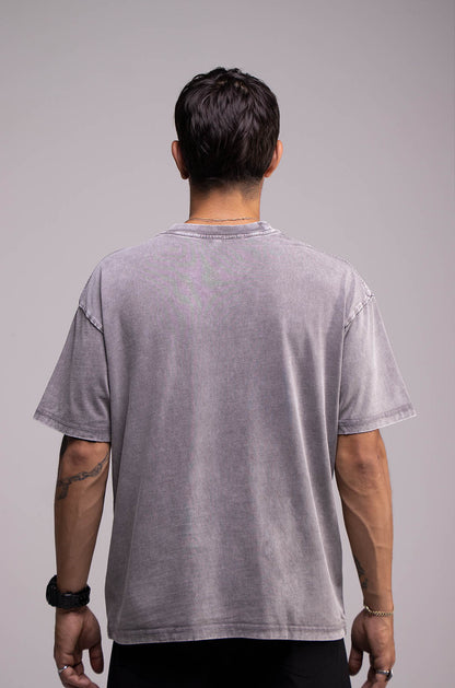 Playera Semi Oversize Wax Wash Gris Moon Gramaje 275