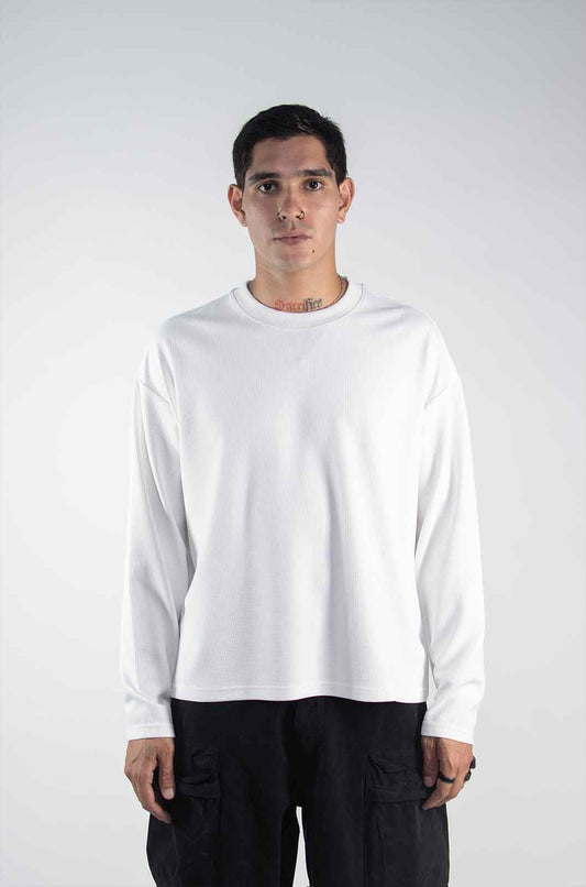 Playera Waffle Manga Larga Blanca 220 GSM