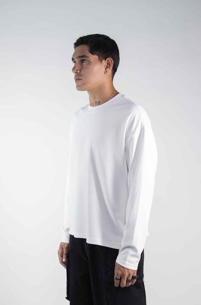 Playera Waffle Manga Larga Blanca 220 GSM
