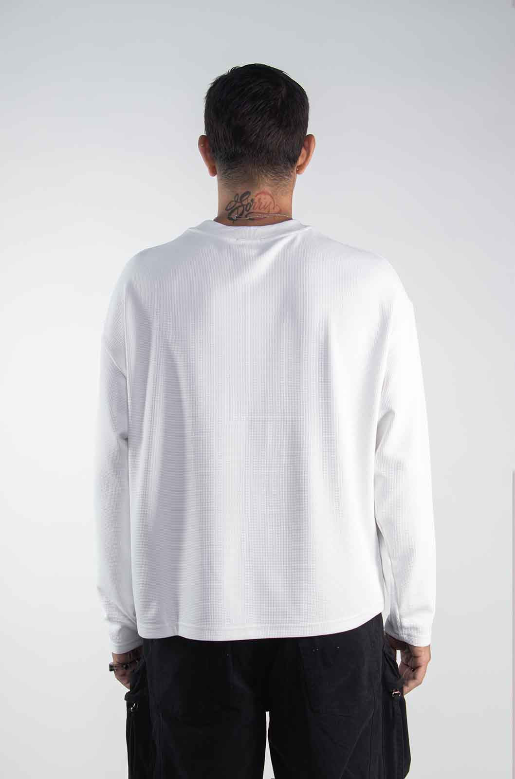 Playera Waffle Manga Larga Blanca 220 GSM