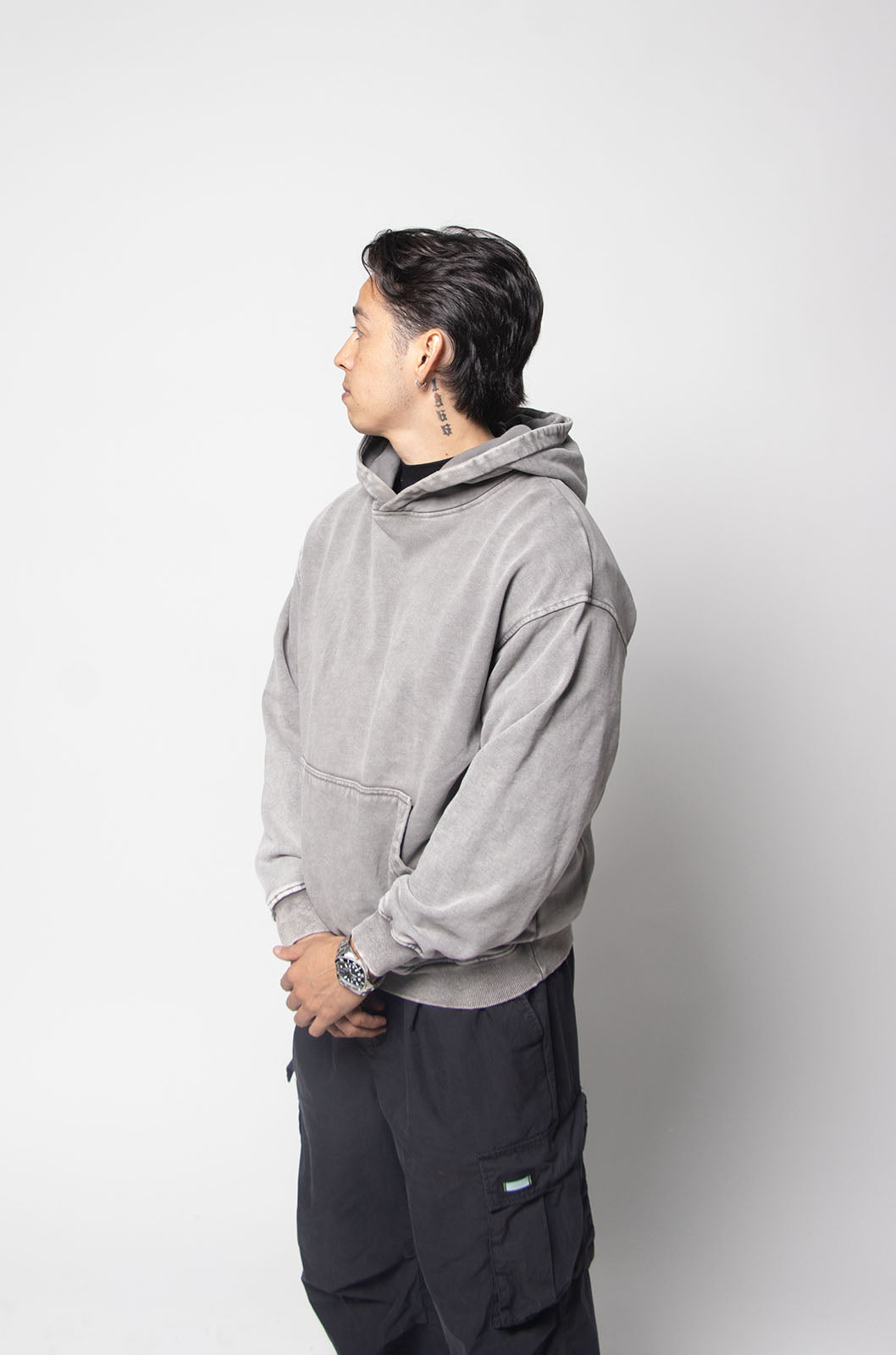 Hoodie Oversize Gris Moon Deslavada Gramaje 420