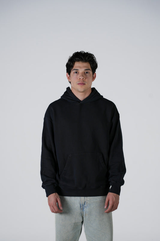 Hoodie Semi Oversize Soft Wash Negra French Terry 420 Gsm