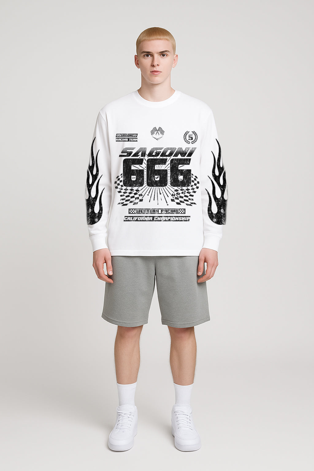 Playera Manga Larga 245 GSM Racing Blanca