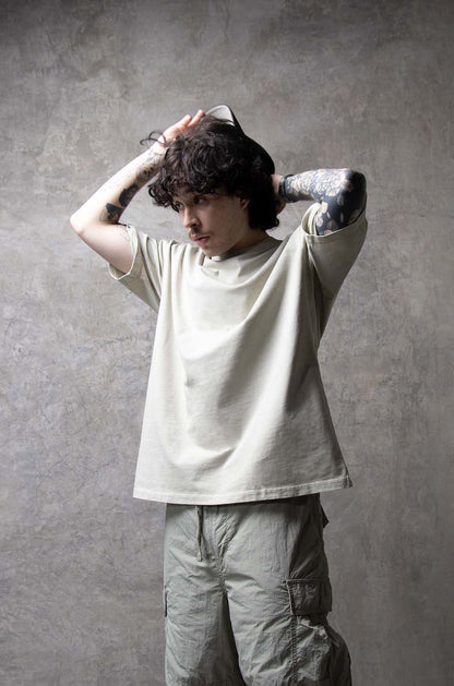 Playera Semi Oversize Acid Wash Hueso Gramaje 260