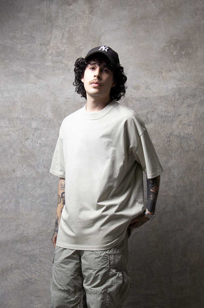 Playera Semi Oversize Acid Wash Hueso Gramaje 260