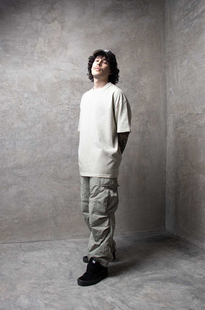 Playera Semi Oversize Acid Wash Hueso Gramaje 260