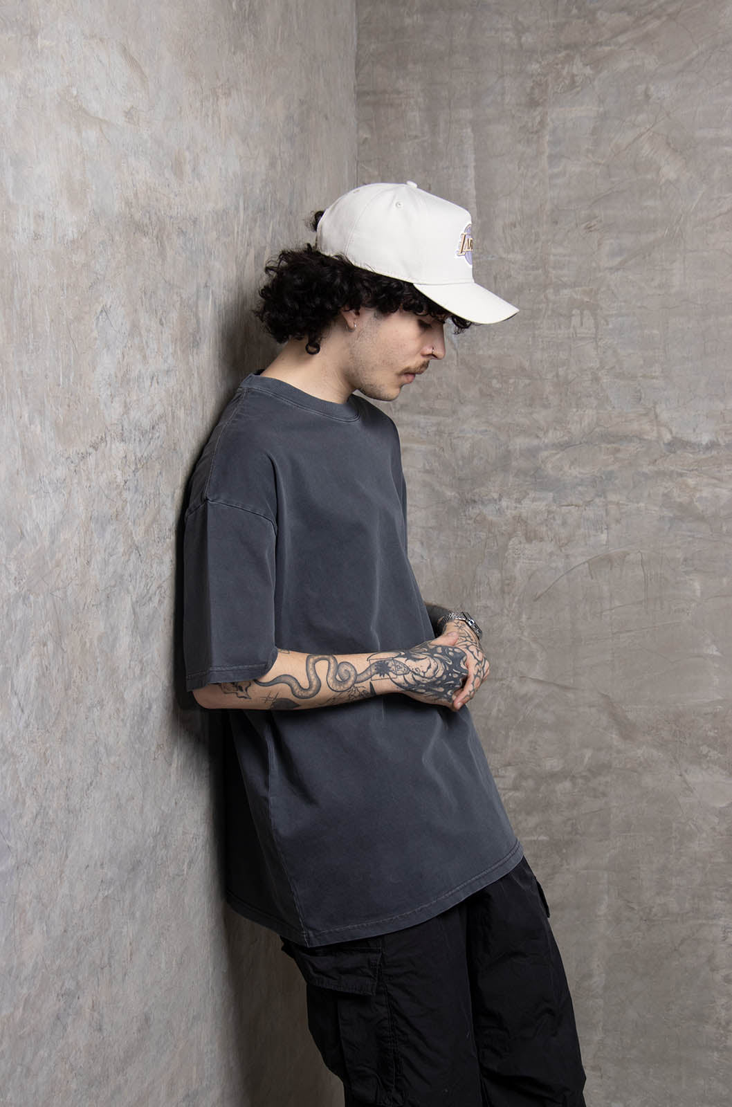 Playera Oversize Gris Deslavado Gramaje 260