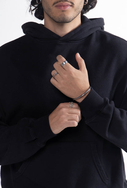 Hoodie Semi Oversize Soft Wash Negra French Terry 420 Gsm