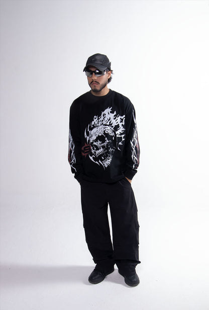 Playera "Hell Born" Manga Larga 275 Gsm Negra