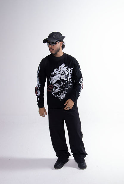 Playera "Hell Born" Manga Larga 275 Gsm Negra