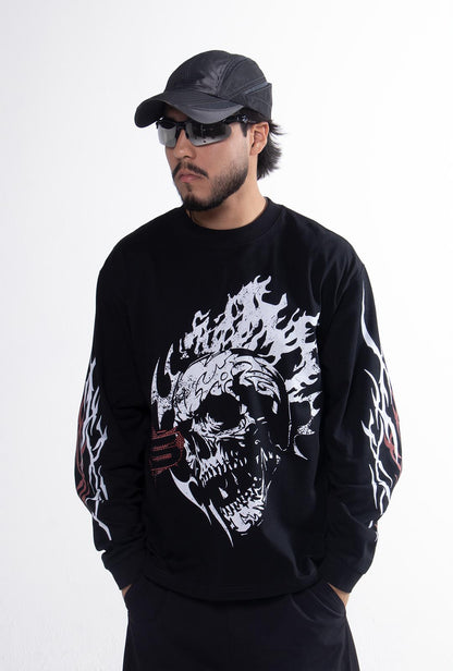 Playera "Hell Born" Manga Larga 275 Gsm Negra